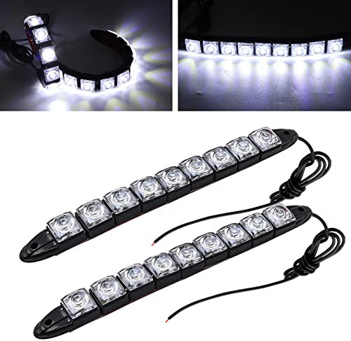 1 Par Luces de Circulación Diurna,Universal 12 V Coche Reemplazo DRL LED Diurna Correr Luz 9LED Niebla Tira Fexibles Tiras de Luces LED Impermeable(Blanco)