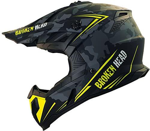 Broken Head Squadron Rebelution Camouflage Grau Gelb Motorradhelm - MX Motocross-Helm - Quad-Helm - Sumo-Helm (M (57-58 cm))