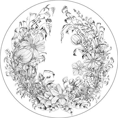 papier peint panoramique rond adhésif fleurs noir et blanc Ø 70 cm - ESTAhome