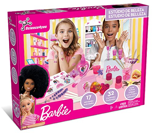 Science4you Estudio de Belleza de Barbie - Kit de Manualidades para Niñas Hace Jabones, Tatuajes Temporales para Niñas, Regalo de Barbie para Niñas