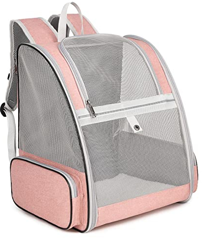 ALLSOPETS Hunderucksack Atmungsaktiver Haustier Rucksack für Kleine Katzen Hunde Welpen Faltbarer Katzenrucksack mit Sicherheitsgurten Ideal für Reisen Wandern Outdoor (Nebelrosa)