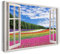 Printistico Bilder Fensterblick 120x80cm Baumwoll-Leinwand auf Keilrahmen mit Aufhänger moderner Kunstdruck XXL Wandbilder Wand-Dekoration Blumenwiese Wald Bunt Natur Landschaft - Natur-Fotografie