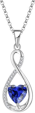 JO WISDOM Collana di Infinito Cuore Argento 925 Donna,Ciondolo con Catena Zirconia cubica 3A Settembre Birthstone Colore Zaffiro