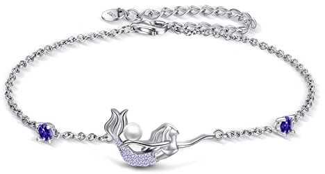 YAFEINI Meerjungfrau Fußkettchen für Damen Sterling Silber Perlen Armband Kette Schmuck Geschenke für Frauen Mädchen