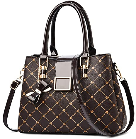 FORRICA Handtaschen Damen Bogen Anhänger Umhängetasche Mode Ahornblatt Henkeltasche Frauen Shopper Tasche PU Leder Schultertasche Braun