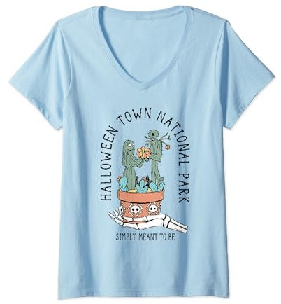 Womens Disney The Nightmare Before Christmas Jack & Sally Cactus V-Neck T-Shirt
