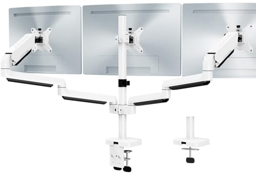 MOUNT PRO Triple Monitor Stand, 3-Monitor Desk Mount for Screens Up to 32 Inch, Full Motion Gas Spring Arm, Heavy Duty, VESA, White