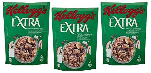 3x Kellogg's Extra Frutta e Frutta Secca Knusprige Haferflocken mit Dehydrierten Früchten 375g-Packung