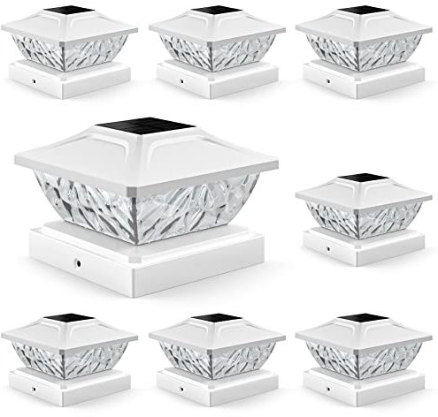 ENSLI Confezione da 8 luci solari a 2 modalità, luminose a energia solare, per esterni, impermeabili, per recinzioni, pali da esterni, ad energia solare, per pali da 4 x 4, 4,5 x 4,5, 5 x 5, 5 x 5