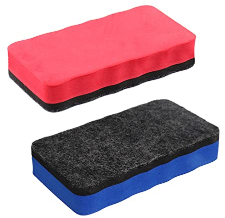 2pcs White Board Erasers with Thick Felt Pad, Dry Eraser for Whiteboard & Chalkboard, Home Office Classroom Use (Red + Blue)