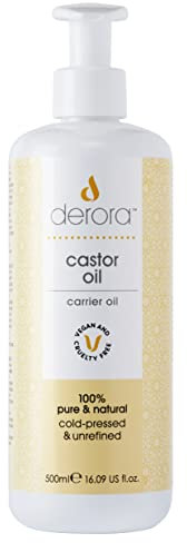 Derora Rizinusöl, Pflegt und beruhigt Haut, Haare und Nägel, Reich an Antioxidantien und Vitamin E, Omega 6 & 9, Kaltgepresst & unraffiniert, Für alle Hauttypen (500ml)
