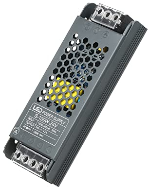 Neoglint Alimentatore 24V 100W, Sottile Trasformatore AC 190V-240V a DC 24V 4,2A, Alimentatore Led Scocca in Lega di Alluminio,Trasformatore Led 24V per Lampadina a Striscia LED-13.9 * 5.0 * 2.3cm