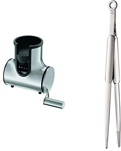 RÖSLE Käsemühle, hochwertige Parmesanreibe, 15,5 x 6 x 11,7 cm & Spitzzange, Hochwertige Zange zum gezielten Greifen und Wenden von Speisen beim Kochen oder Braten, Edelstahl 18/10, hochglänzend/matt