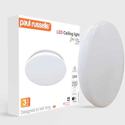 paul russells 23W LED Ceiling Lights, 6500K Daylight, 2100lm IP44 Waterproof Led Ceiling Light For Bedroom, Living Room, Bathroom, Kitchen, Hallway, Bulkhead Wall lights with Flush Dome Design, 1 Pack