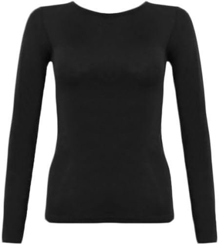 Stylish Versatile Womens Ladies Long Sleeve Scoop Neck Stretch Plain Casual T Shirt Essential Top Blouse Assorted Black Must Have in Every Wardrobe UK Sizes Black XXXL
