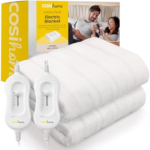 Cosi Home® Double Electric Blanket - Premium Heated Fitted Mattress Underblanket, Cover, Bed Warmer Pad - with Dual Controls - 3 Heat Settings & Machine Washable - 137 X 160cm