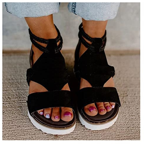 Espadrille compensée en Corde for Femme, Sandales à Talon à Bout Ouvert, Sandales compensées à Bride croisée Espadrilles d'été avec Bride à la Cheville et Boucle (Color : D, Size : 41 EU)