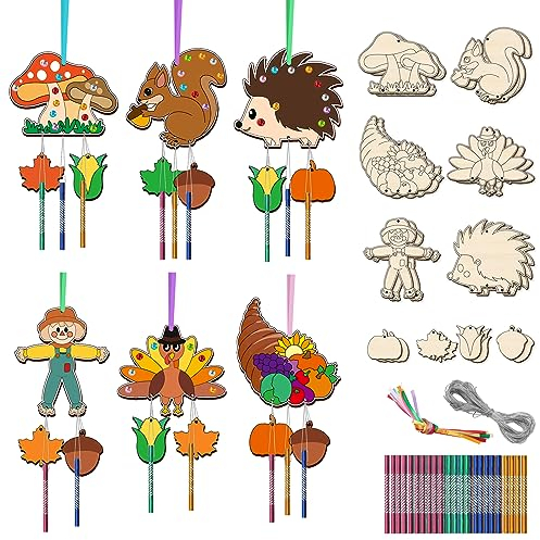 12tlg DIY Windspiel Bastelset Kinder, Holz das Erntedankfest Windspiele zum Bemalen mit Hängendem Klangspiele Kreativsets mit Diamant Aufkleber Geburtstag Geschenke für Mädchen Jungen
