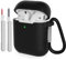 KOKOKA Case Cover Compatible with Airpods 2 with Cleaner kit, Premium Soft Silicone Skin Case Cover Shock Absorbing Protective Case for Airpods 2nd Generation with Carabiner, Black