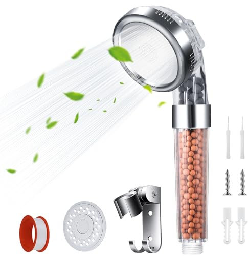 Shower Head with Filter Beads,Universal High Pressure Shower Head with Holder for Boosting Low Water Pressure,3 Spray Modes Water Saving Bathing for Adult Children Pet Home and Gym Use