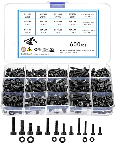 KOXXIAMOQ 600 Stk M3 M4 M5 Zylinderschrauben mit Innensechskant Schrauben Muttern und Unterlegscheiben Sortiment Kit, Gewindeschrauben Sortiment mit Muttern, Sechskantschrauben Set