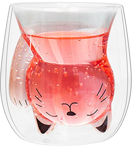 ZYFC Cute Double Wall Glass Coffee Tea Cup, Personalised Glass Gifts Cat Mugs Valentines Mothers Day Easter Christmas Gifts for Women Wife Mum Grandma Girl Teacher Friend Birthday Present Idea