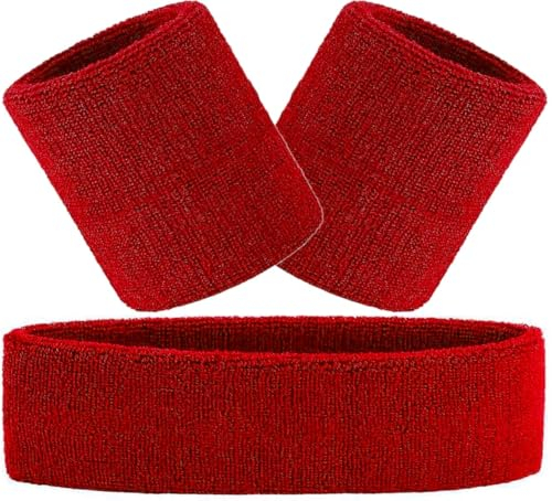 Hatstar 3-teiliges Schweißband Set | Schweißbänder für Handgelenk und Kopf | Stirnband für Damen & Herren (rot)