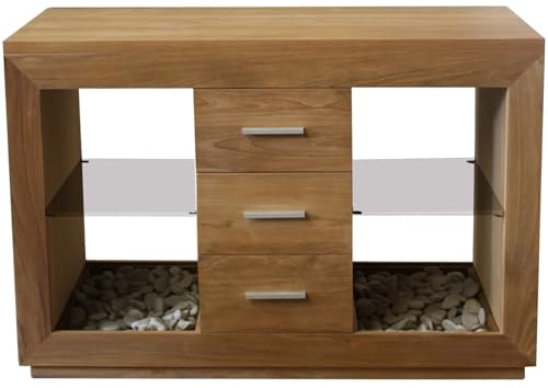 Teako Design Waschbeckenunterschrank Timra aus Teakholz, Badezimmermöbel, Waschtischunterschrank, Teakholzmöbel für Badezimmer, Doppelwaschtisch aus Holz, Langlebige Badmöbel (180)