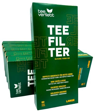 teeverliebt - 6 Packungen Teefilter aus Papier für losen Tee á 80 Stück I Größe L I Teebeutel zum Selbstbefüllen I Teesackerl I Einweg Teebeutel