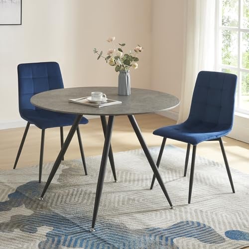 [en.casa] Tavolo Moderno da Sala Pranzo con Piano Rotondo Ø100 cm in MDF Effetto Cemento Gambe in Acciaio Nero Postazione di Lavoro Studio