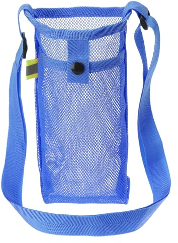 PATIKIL 22mmx13mm Water Bottle Bag, Mesh Portable Bottle Holder Carrier Adjustable Shoulder Strap for Sports Hiking Camping, Bright Blue