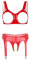 CHICTRY Womens 2 Piece Lingerie Set Stretch Vinyl Shelf Bra Quarter Cup Bra Tops with Panty Nightwear 4# Red A XL