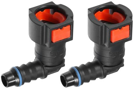 A ABSOPRO Car Fuel Line Hose Quick Release Connector 90 Degree 3/8 9.49mm SAE to 5/16 8mm Disconnect Hose Plastic Red (Set of 2)