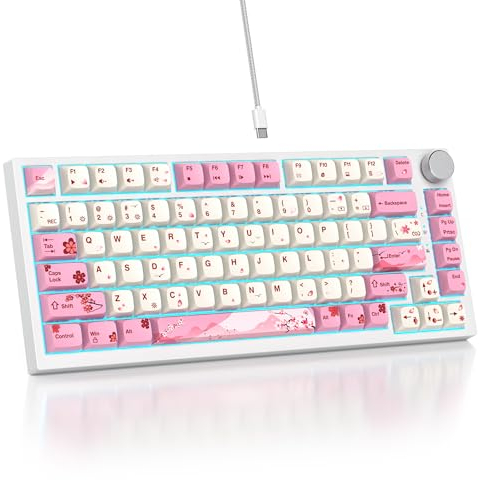 SOLIDEE Verkabelte 75% Mechanische Gaming-Tastatur,hot-swap-fähige Mechanische Tastatur mit Gasket Struktur,RGB-Hintergrundbeleuchtung,82 Tasten Kompakt TKL Tastatur mit Drehknopf(82 Flower)