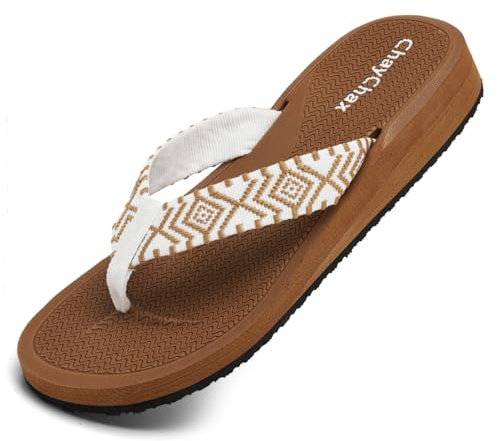 ChayChax Zehentrenner Damen Bequem Flip Flops Sommer Pantoletten Plateau Pantoffeln Rutschfest Badelatschen,Weiß,37 EU