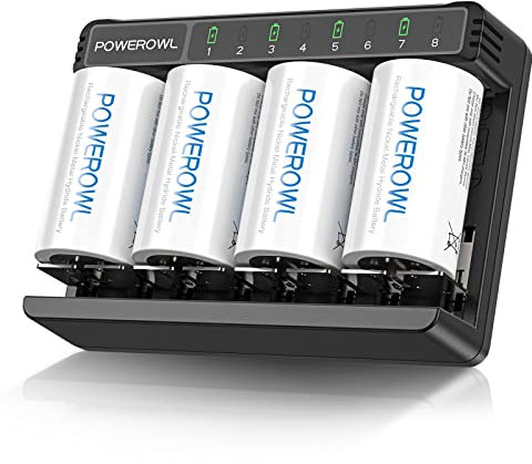 POWEROWL D Rechargeable Batteries with Charger, 8 Bay Universal Battery Charger for Rechargeable AA AAA C D Batteries