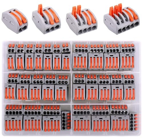 RISAKOGO Kabelverbinder,100 Stück klemmen Set 4mm² Elektro Lüsterklemmen mit Hebel,30er-Klemmen 2 Polig,20er-Klemmen 3 Polig, 10er-Klemmen 5 Polig für Feste Kabe