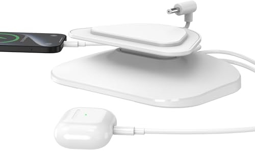 PlusAcc Adjustable Stand for Show 5 3rd Gen Stand with USB C and USB A Charging Ports Charging Station for iPhone/Airpods Smartphones & Smartwatch & Show 5 3rd Gen (White)