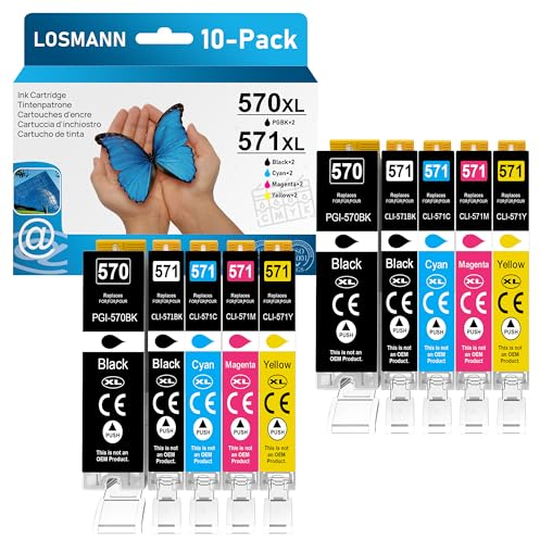 LOSMANN Druckerpatronen Kompatibel für Canon PGI-570 XL CLI-571 XL für PIXMA TS5050 MG5700 MG5750 TS5055 MG6850 MG5753 MG6852 TS5051 TS6051 MG5751 MG6853 TS6050 TS5053 TS6052 MG5752 MG6851 (10-Pack)