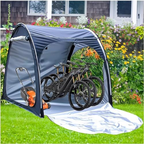 Box Biciclette può Essere Giuntato Box Biciclette da Esterno Proteggi da Vento,Pioggia,Neve,Polvere Casette da Giardino Box Moto per Esterno,Silver(Color:Nero)