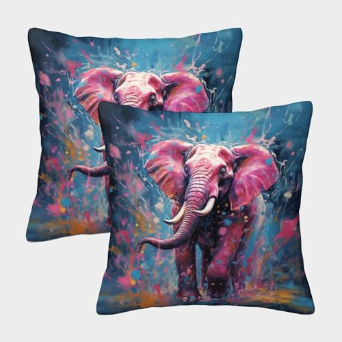 VesFy Bunter Elefant Zierkissenbezüge 2er Set Kissenhüllen Kissen Deko Kissen Fall Tier Weiche Quadratische Kissenbezüge Für Sofa Gartenbett Schlafzimmer 40x40cm