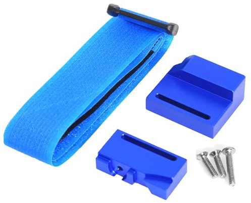 Aluminium Battery Holder Mount Hold Down with Battery Strap Compatible for TRAXXAS 1/10 Raptor R RC Car Upgrade Parts Accessories (Blue)