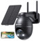 YESKANO Camara Vigilancia WiFi Exterior Solar, 2K Cámaras de Vigilancia sin Cables, 360° PTZ,visión Nocturna de Color,2.4 GHz Wi-Fi, Detección de IA, PIR Sirena,IP66 (Negro)
