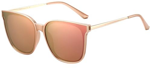 DUCO Sonnenbrille für Damen Polarisiert Sonnenbrille mit UV400 Schutz Vintage Klassisch Runde Metall Rahmen Leichtgewicht Übergroß Sonnenbrillen W016 (04- Gold Frame Colorful Lens)