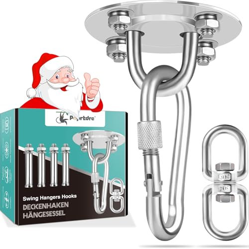 Poprkdre Gancio da soffitto con moschettone, Staffa da soffitto per Sacco da Boxe in Acciaio Inossidabile Fino a 400 kg, Gancio da soffitto Resistente per Amaca da Sedia sospesa, Sacco da Boxe