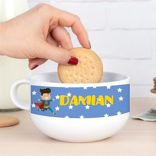 Wanapix | Bol petit-déjeuner personnalisé avec anse | Bol en céramique | Compatible micro-ondes et lave-vaisselle | Super