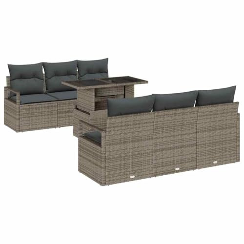 vidaXL Garten-Sofa-Set mit Kissen 7 pcs Grau 100 x 55 x 73 cm, Garten und Terrasse, modernes Design, UV-beständige Materialien, abnehmbare Kissen, Loungemöbel für draußen