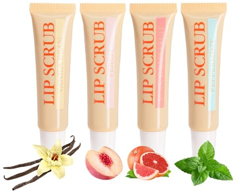 Lip Scrub, 15g X 4 Pieces Moisturizing Stick with and Hydrating Lip Scrubs, Plumper, Smoothing Softening Lips for Daily Care, Softens, Moisturizes, Revitalizes Lips