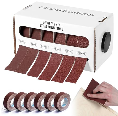 6 Rollen Schleifpapier Rolles, Schleifleinen Rolle 2,5 Cm X 6 M, Schmirgeltuchrolle Für Holz, Schmirgeltuch Rolles, 80/120/240/320/400/600 körnung Schmirgelleinen Rolles, Für Holz, Metall, Möbel