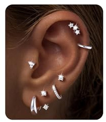TINGN Ohrring Set mit Flacher Rückseite für Damen Hypoallergene Ohrringe aus 14karätig Vergoldetem Chirurgenstahl für Empfindliche Ohren Kleine Creolen Trendiges Schmuckset für Mehrere Ohrlöcher